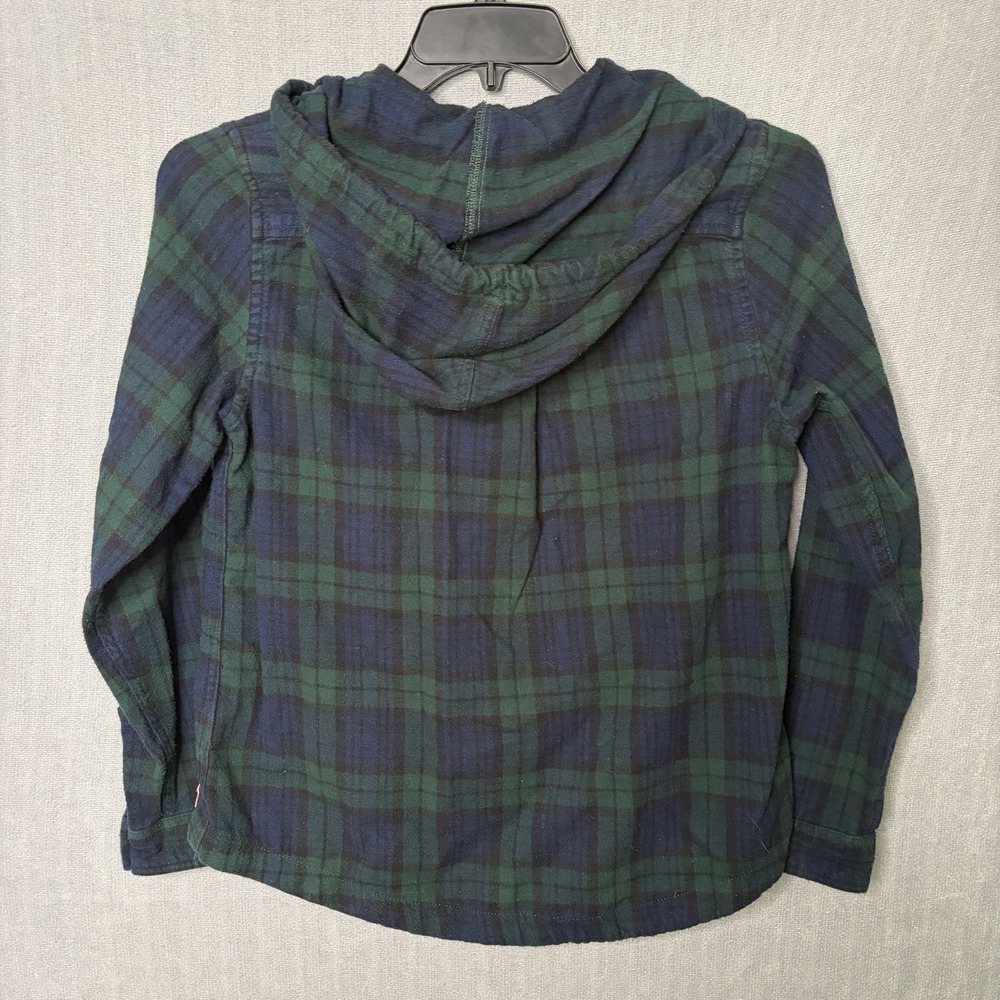 LL Bean Shirt Hoodie Womens XS Black Watch Tartan Plaid Flannel Zip Up Shacket